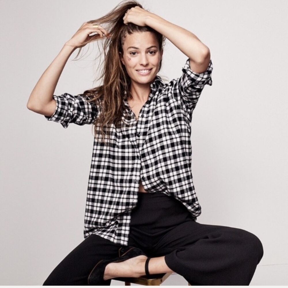 Madewell B&W Ex-Boyfriend Side Buttons Flannel Top